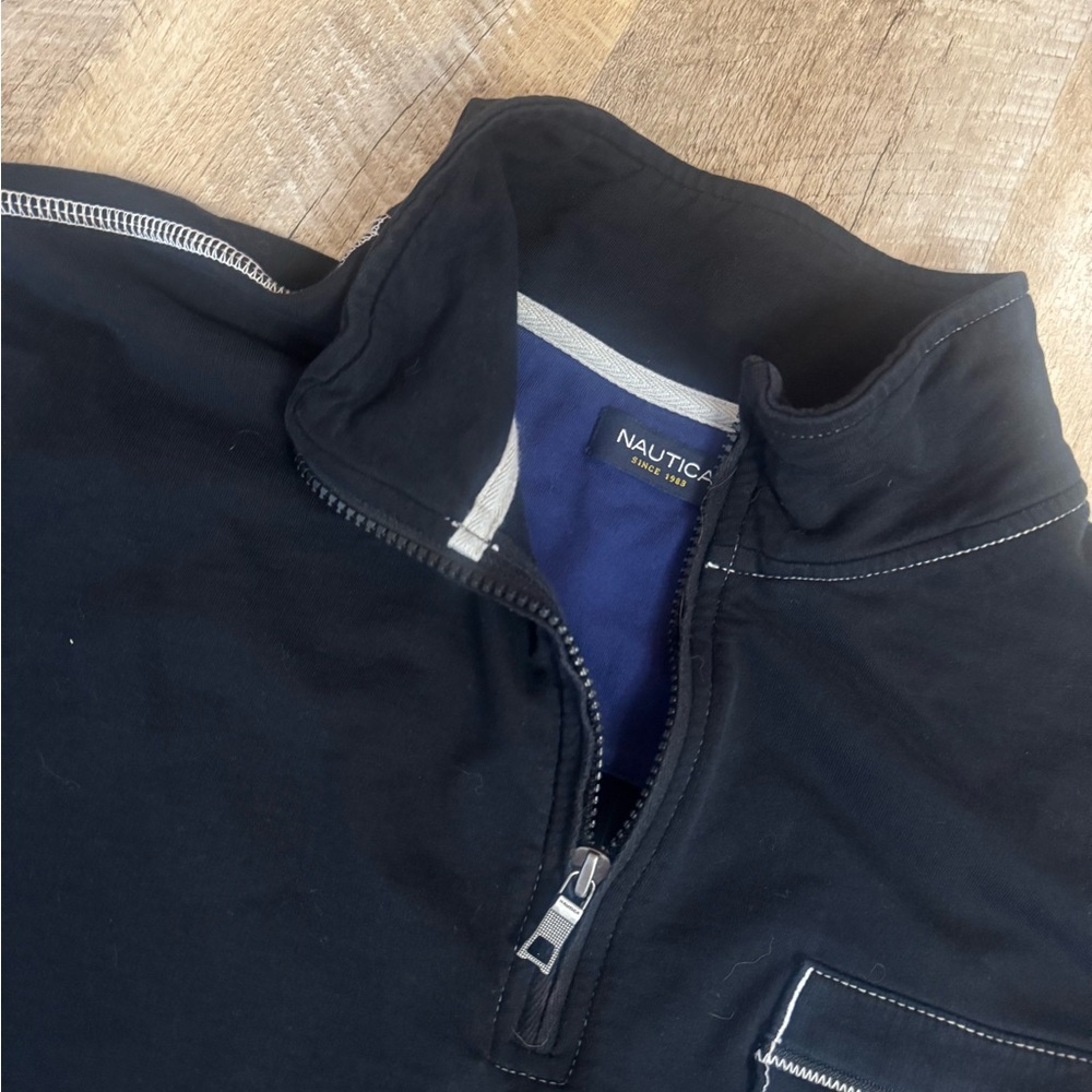 Men’s Nautica XL long sleeve black quarter-zip w/red stitched logo, like new - Picture 4 of 9